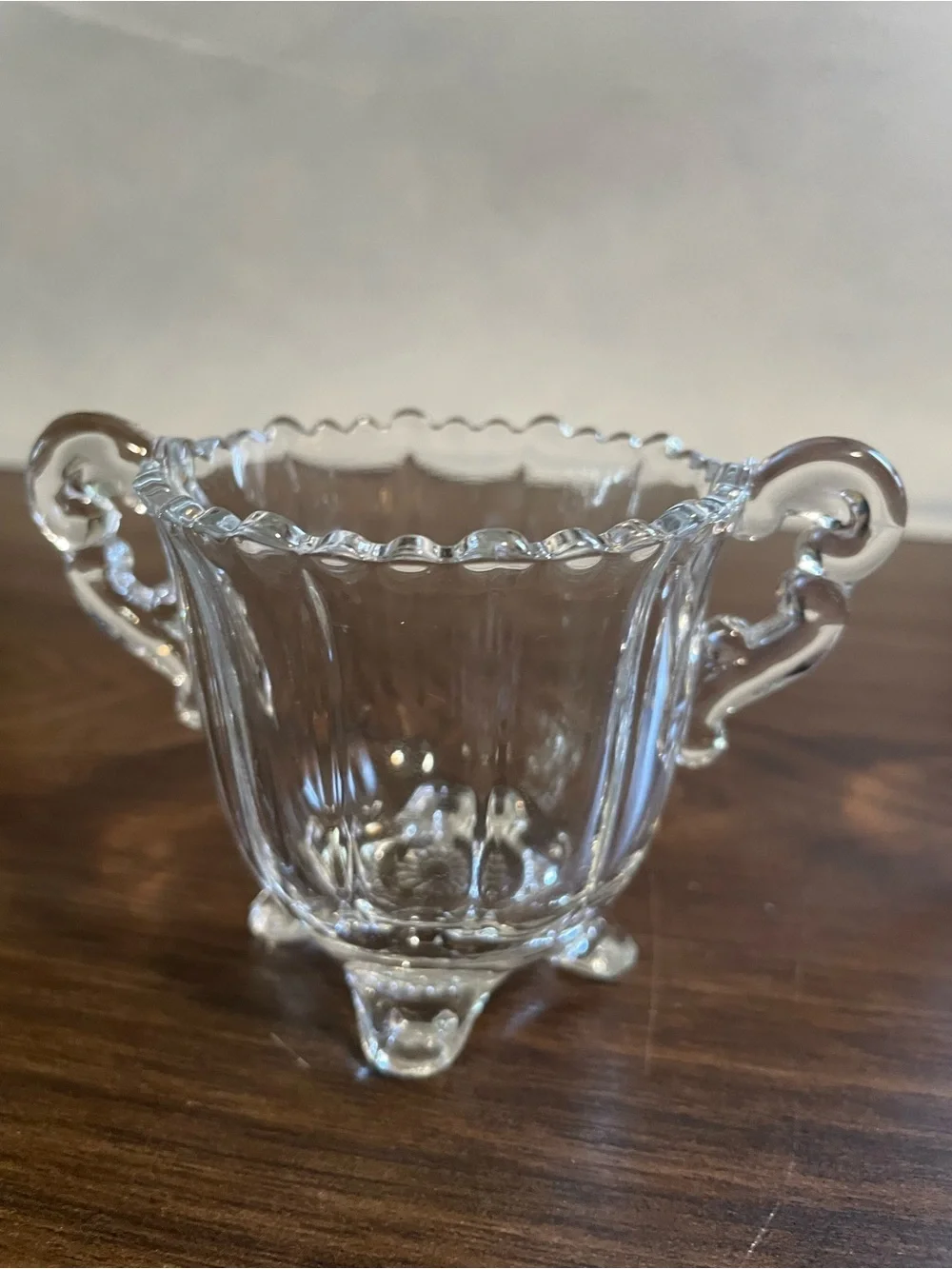 Clear Glass Creamer and Sugar Set with Scalloped Rim